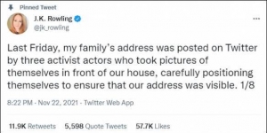 JK罗琳再遭死亡威胁：家庭住址遭人曝光！警方已介入