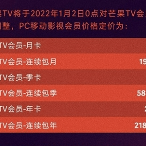 继爱奇艺会员涨价后 芒果TV会员跟着涨价 年费涨20元
