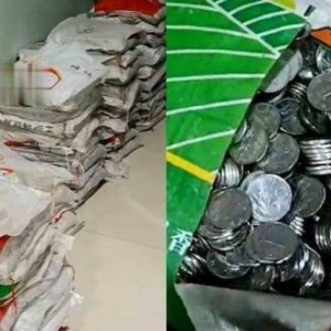 男子攒170袋硬币买下13万的车：清点工作正在进行