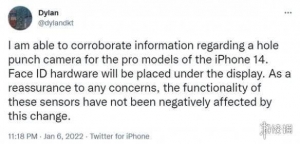 iPhone 14 Pro或将采用药丸屏设计 将Face ID藏在屏下