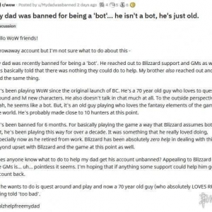 《魔兽世界》70岁玩家因疑似脚本被封号 最后结局感人