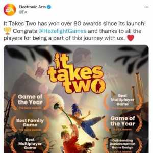 实至名归！EA发文庆祝《双人成行》收获80多个奖项