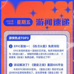 游侠早报：Epic《改造火星》喜加一 堡垒之夜重回IOS