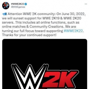《WWE 2K19》《WWE 2K22》服务器将于6月30关闭