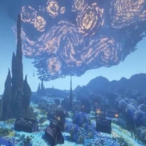 玩家在《我的世界》中还原梵高名画“星月夜”