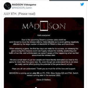 第一人称心理恐怖游戏《麦迪逊》确定跳票两周发售